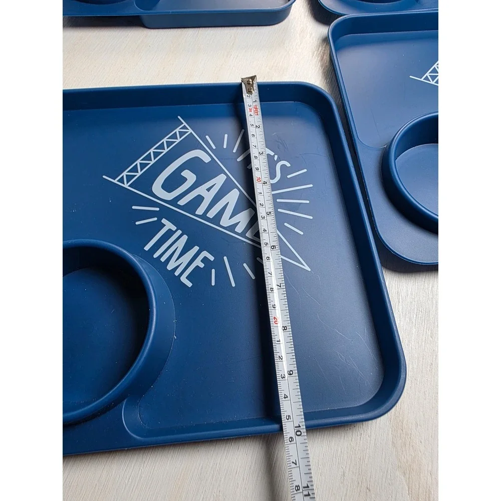 Set of 5 Its Game Time Snack Trays with Cup Holder Blue Tailgate Party Trays